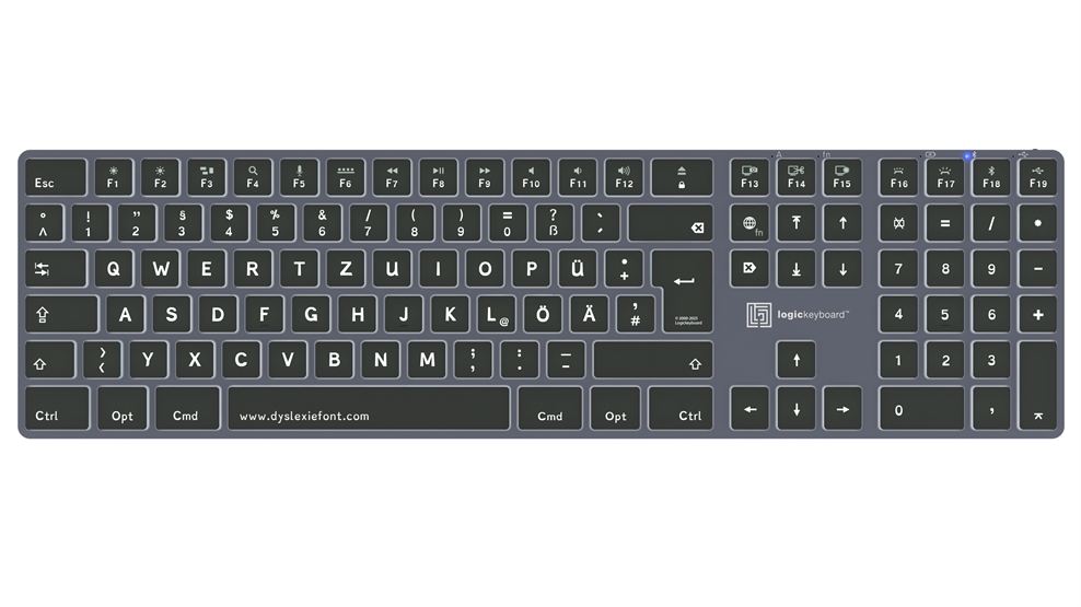 Dyslexie<br>TITAN Wireless Backlit Keyboard – Mac<br>DE German